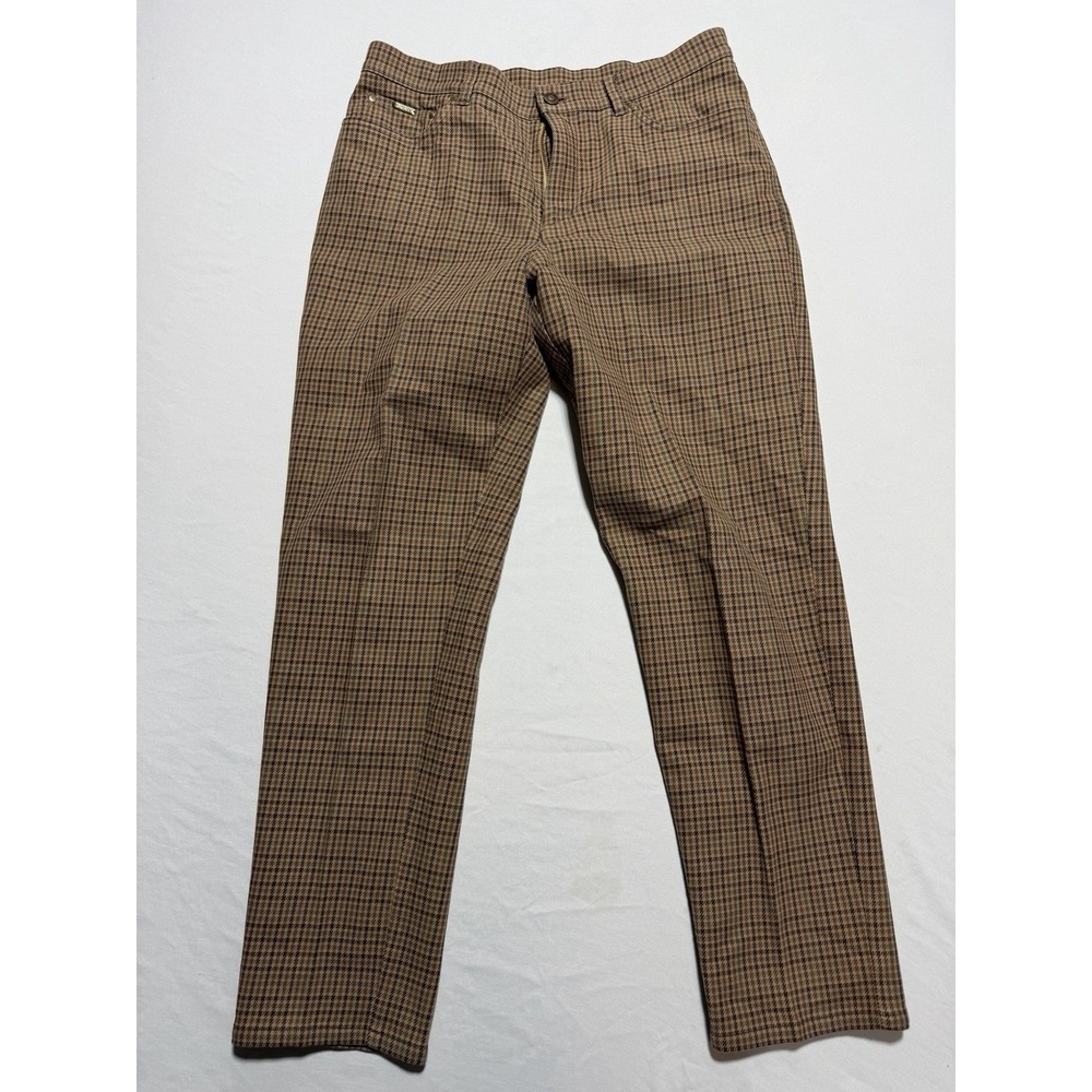 Lauren Ralph Lauren Houndstooth Pants Womens 14 Brown Straight Leg Cotton Twill